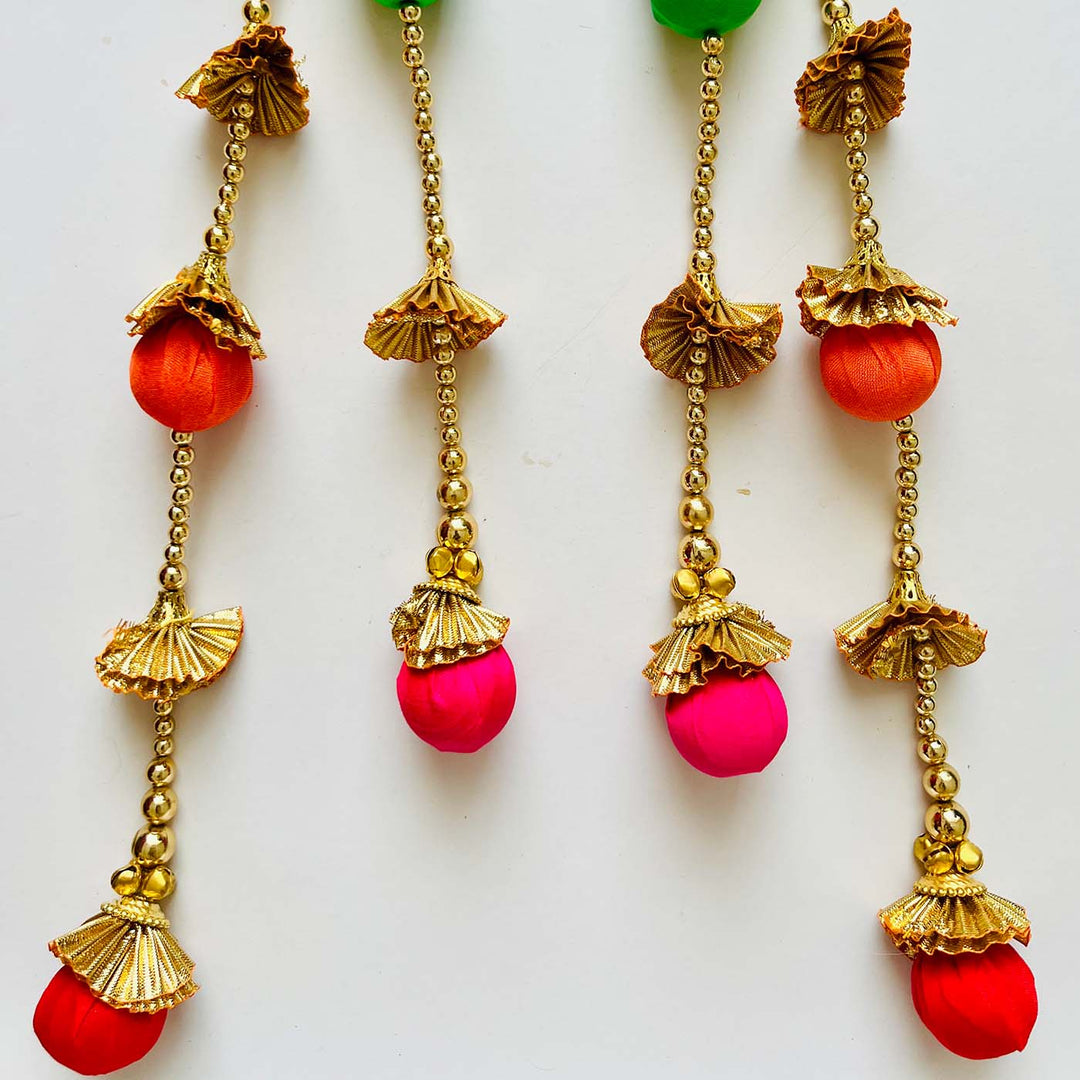 2 Pc | Handmade Colorful Fabric Beads & Ghungroo Hanging