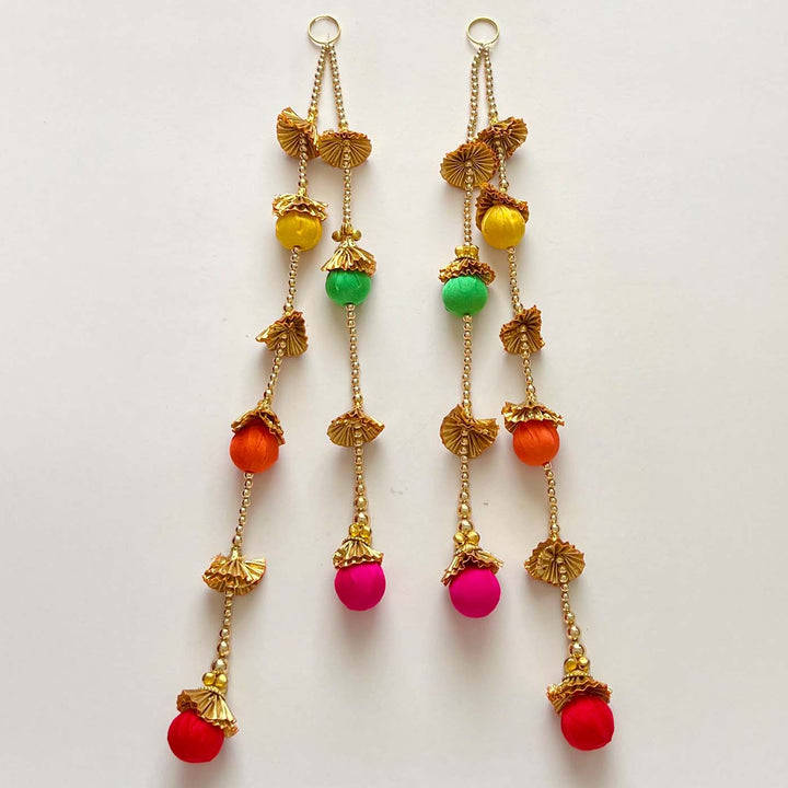 2 Pc | Handmade Colorful Fabric Beads & Ghungroo Hanging