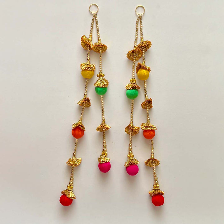 2 Pc | Handmade Colorful Fabric Beads & Ghungroo Hanging