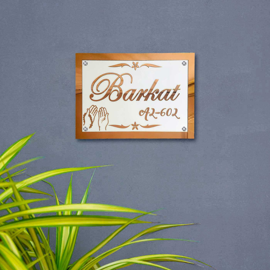 Personalized Waterproof Rose Gold Embossed Acrylic Led Name Plate - Mounted on Wall Close-up View