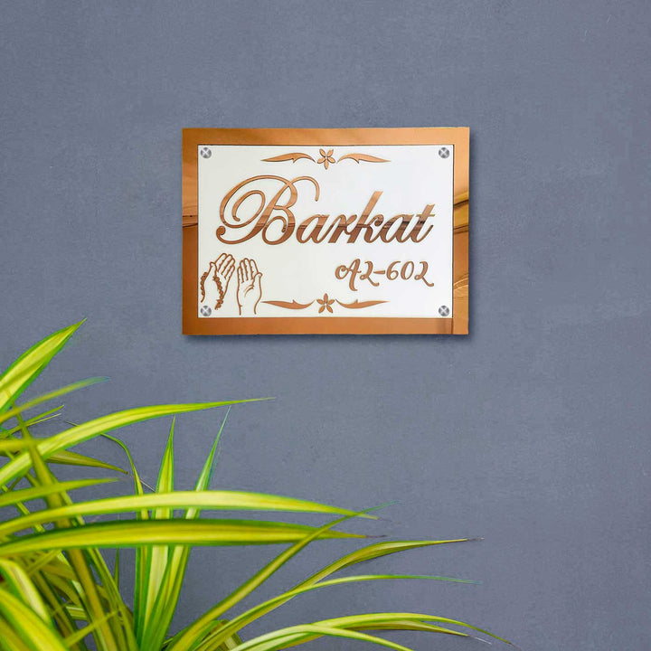 Personalized Waterproof Rose Gold Embossed Acrylic Led Name Plate - Mounted on Wall Close-up View