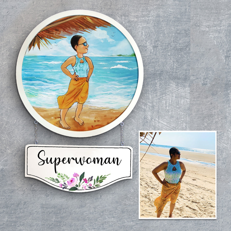 Photo Caricature Hanging Nameplate For Individuals 9 - Custom Portrait with Name Plate Display