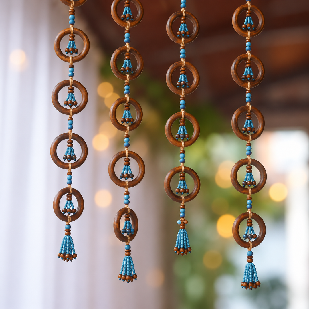 2 Pc |  Handmade Wooden Bead & Ring Door Hangings For Festive Decor