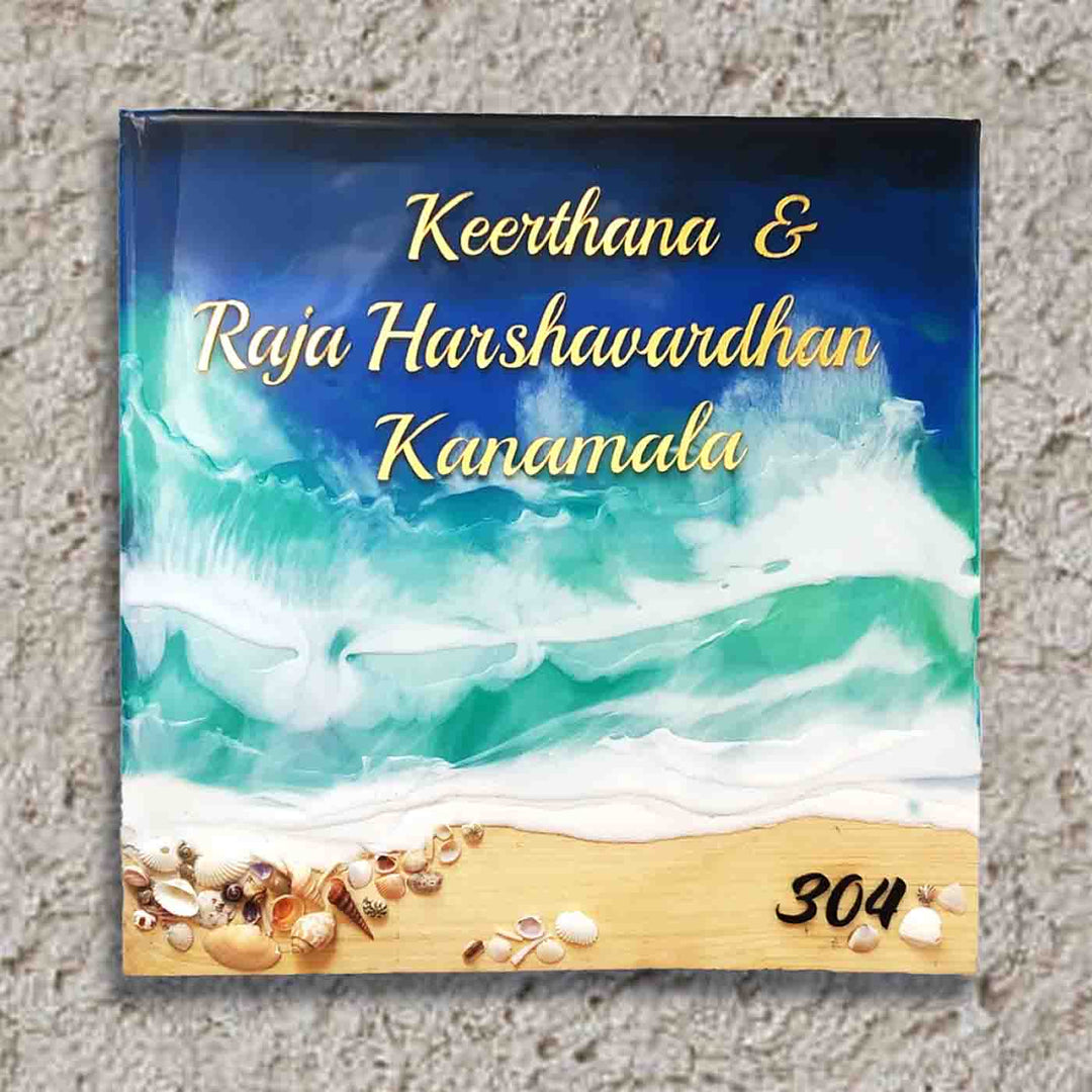 Personalized Handmade Beach Wooden Name Plate - Top View with Name Personalization