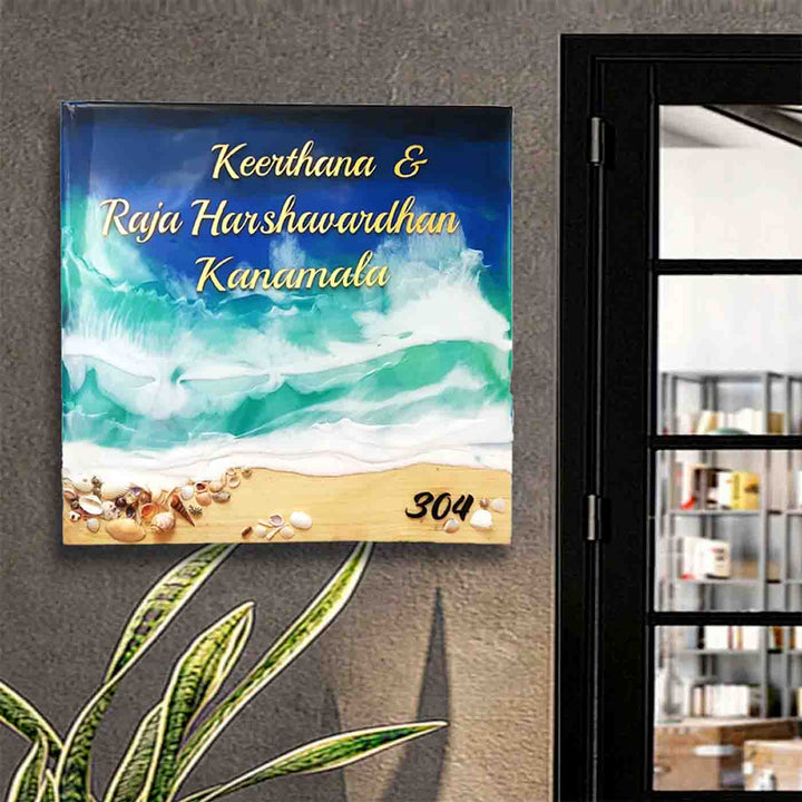Personalized Handmade Beach Wooden Name Plate - Mounted on Exterior Wall Near Door