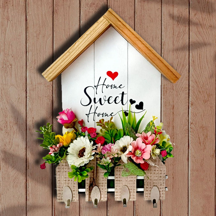 Home-Shaped MDF Wood Key Holder with Elegant Design