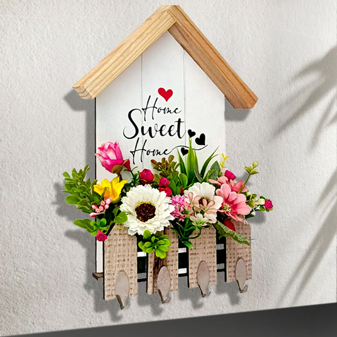 Home-Shaped MDF Wood Key Holder with Elegant Design