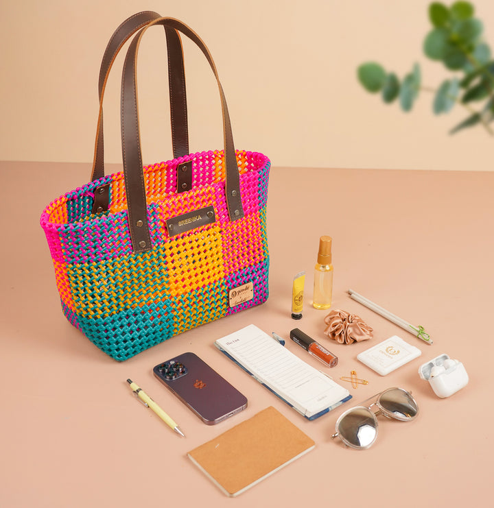 Multicolor Checks Mukhya Knot Handmade Koodai Tote Bag