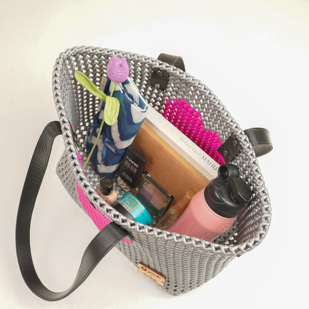 Grey Heart Mukhya Knot Handmade Koodai Tote Bag