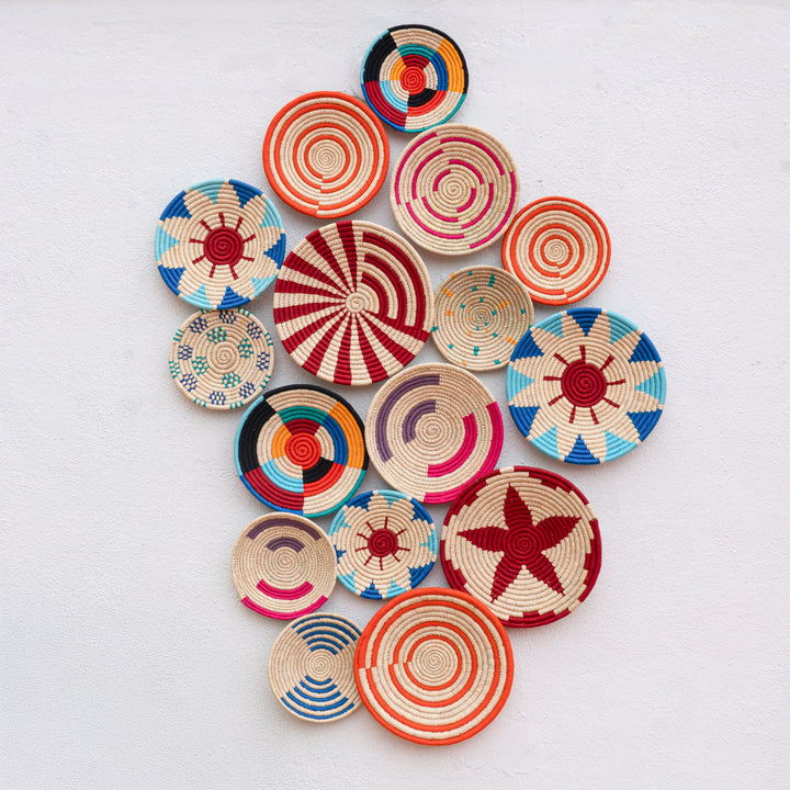 Handcrafted Sabai Grass Candy Red Rays & Arches Wall Plate