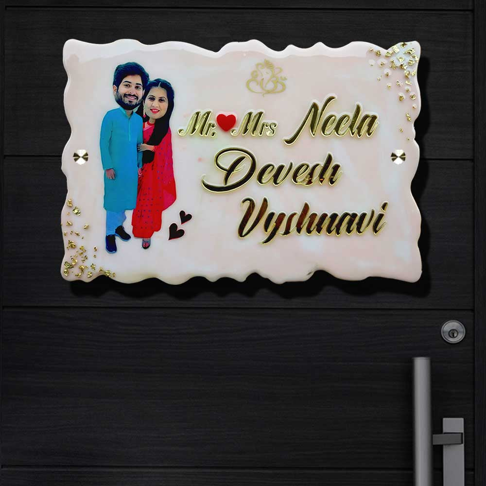 Photo Personalized Handmade Caricature Resin Name Plate - Mounted on Door Close-up