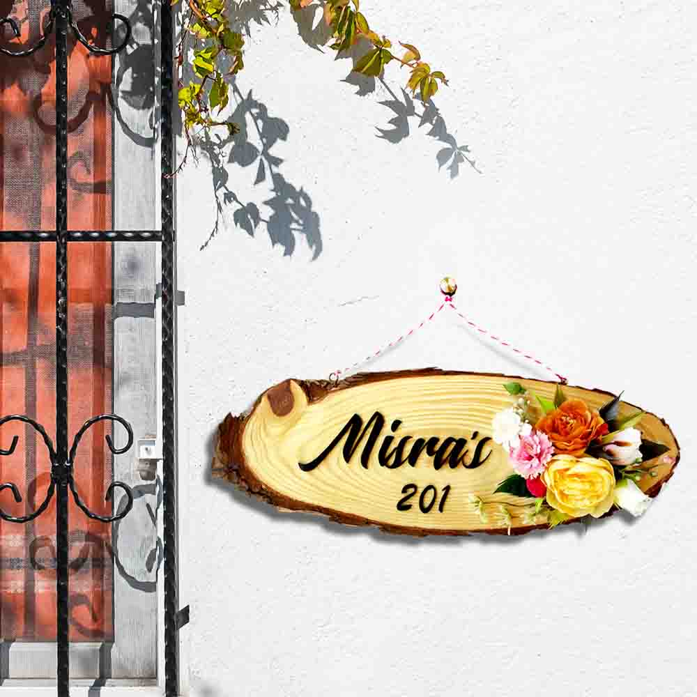 Personalized Handmade Floral Wooden Name Plate With 3D Letters 2 - Hanging on Nail with Floral Decoration