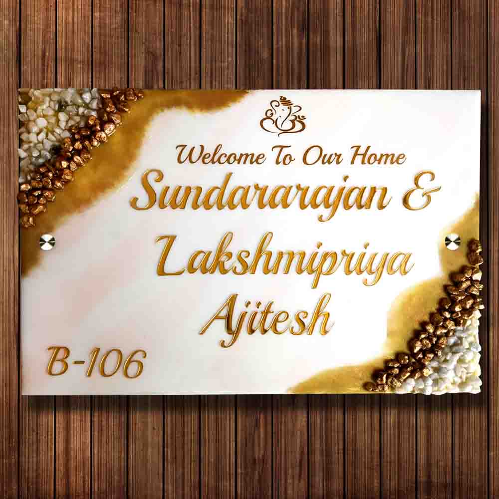 Personalized Handmade Ganesha Resin Name Plate - Front View of Personalized Name Plate