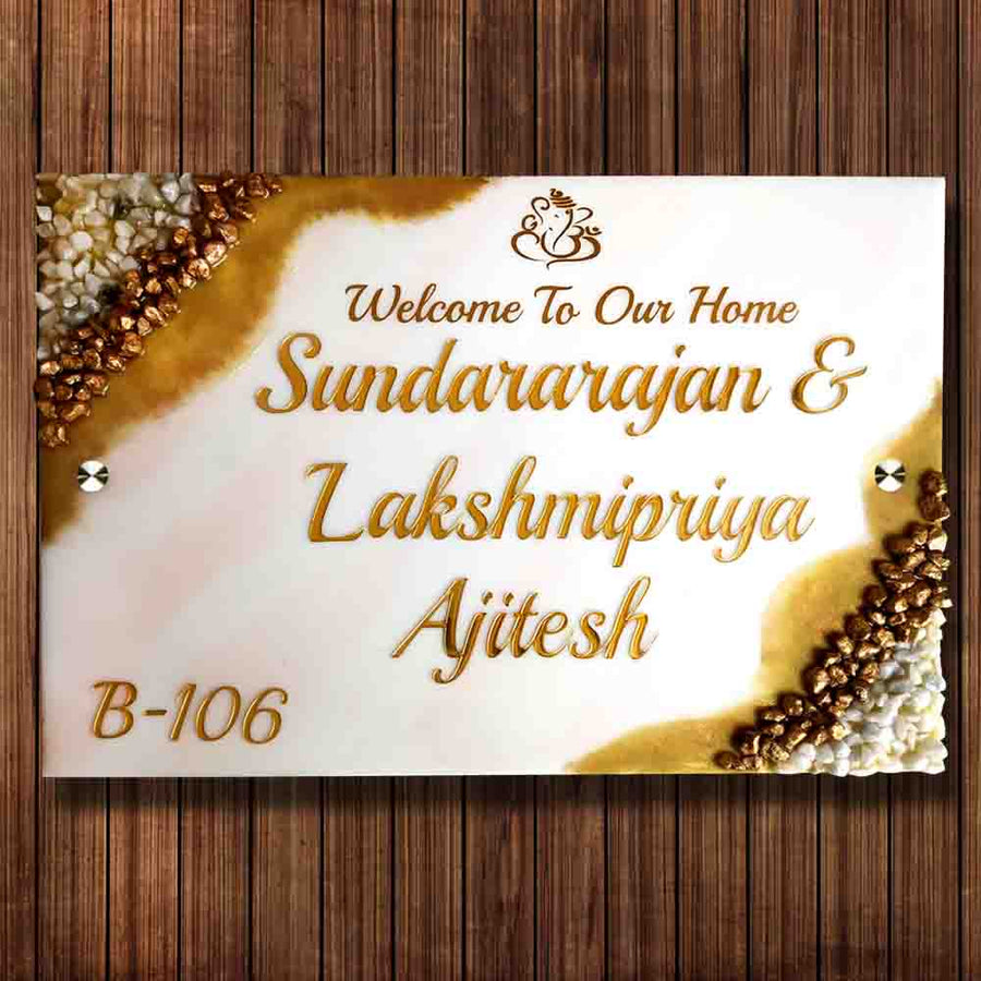 Personalized Handmade Ganesha Resin Name Plate - Front View of Personalized Name Plate