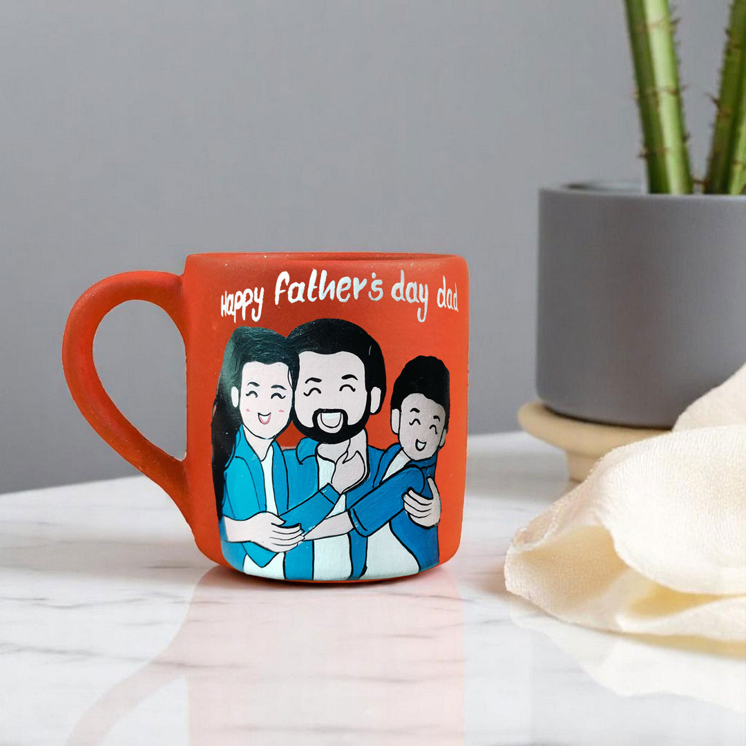Photo Personalized Hand-Painted Father And Kids Terracotta Mug