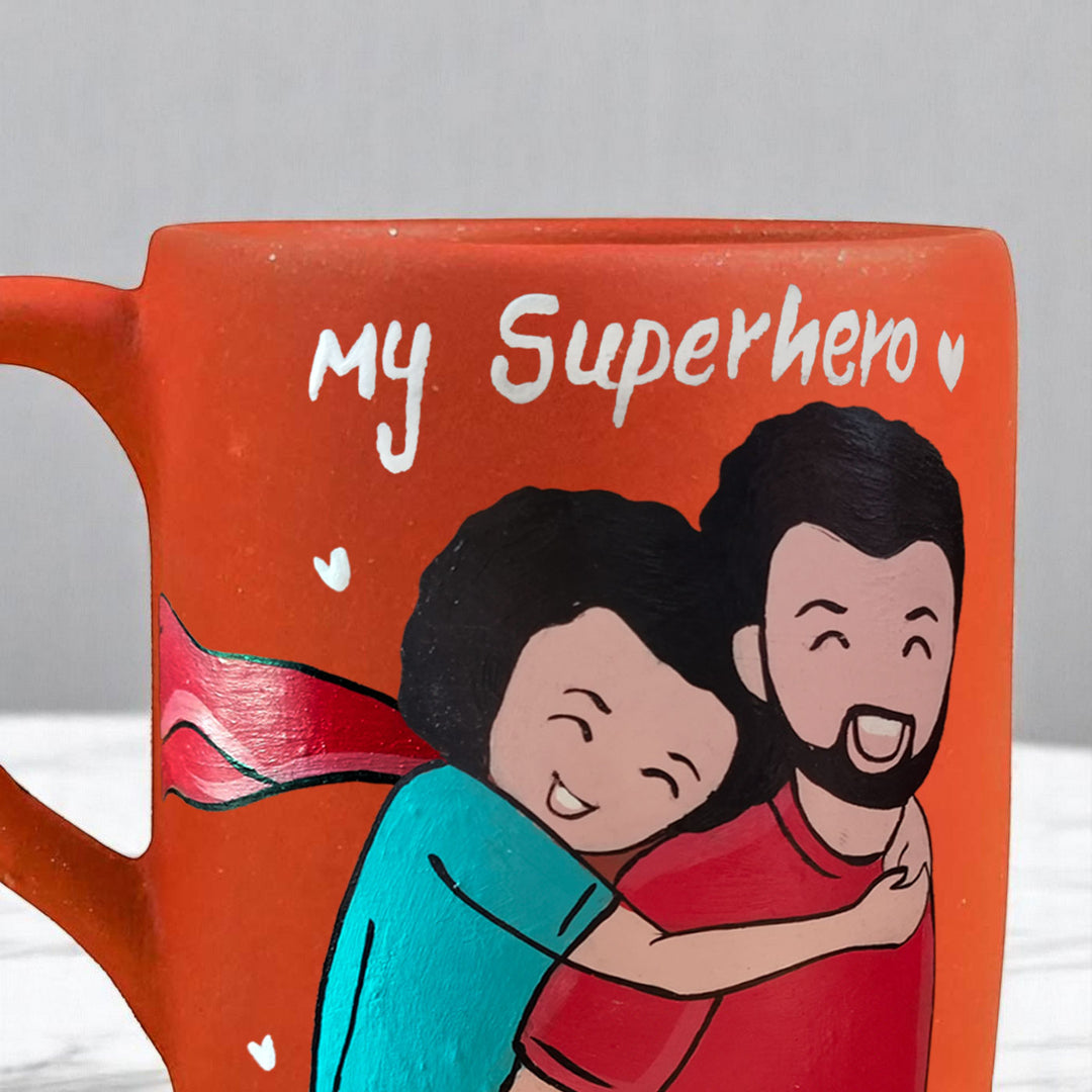 Photo Personalized Hand-Painted Superdad Theme Terracotta Mug