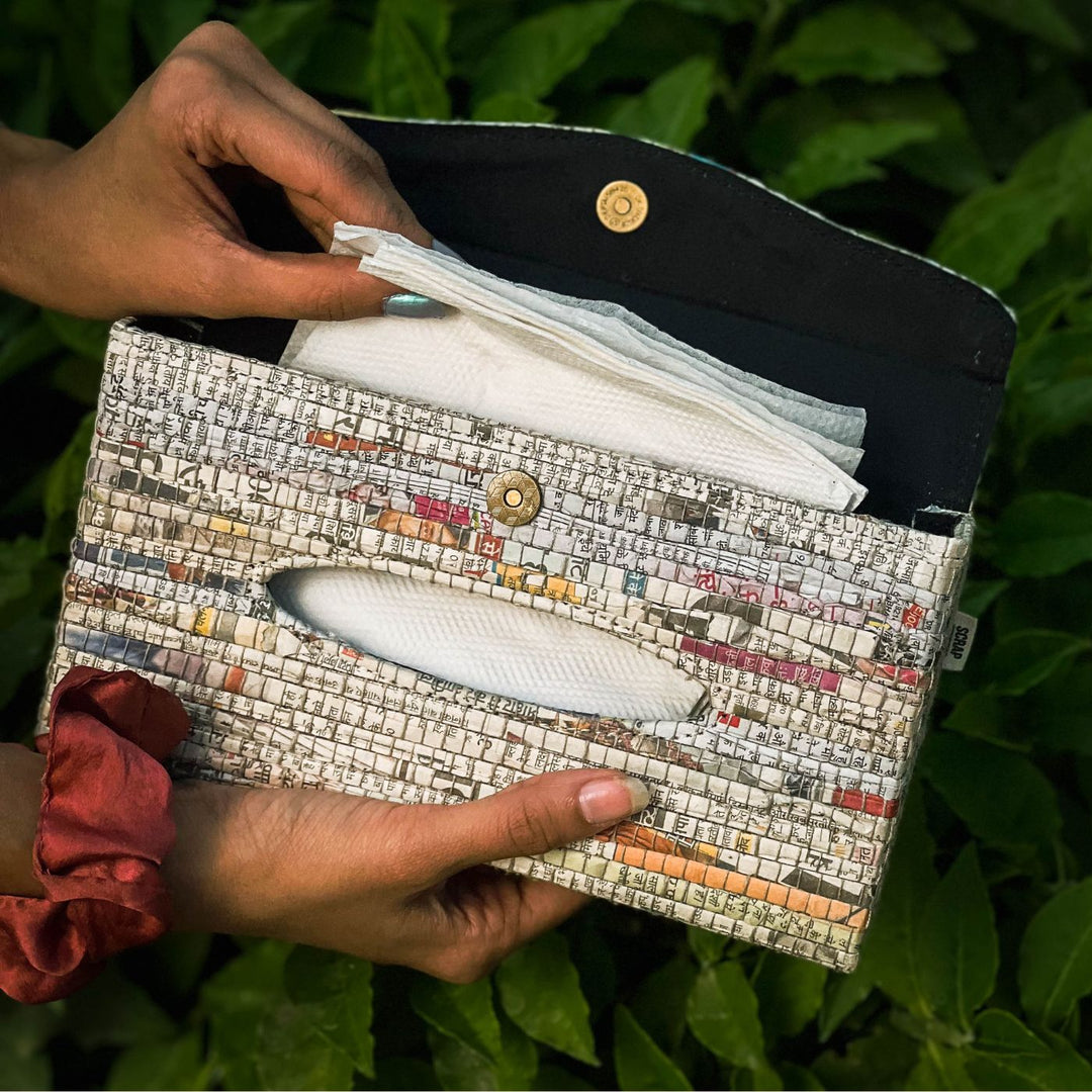 Upcycled Paper Handloom Portable Tissue Dispenser Box