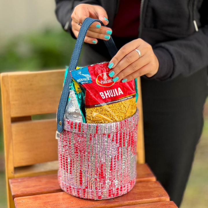 Upcycled Single-Use Plastic Handloom Multipurpose Basket