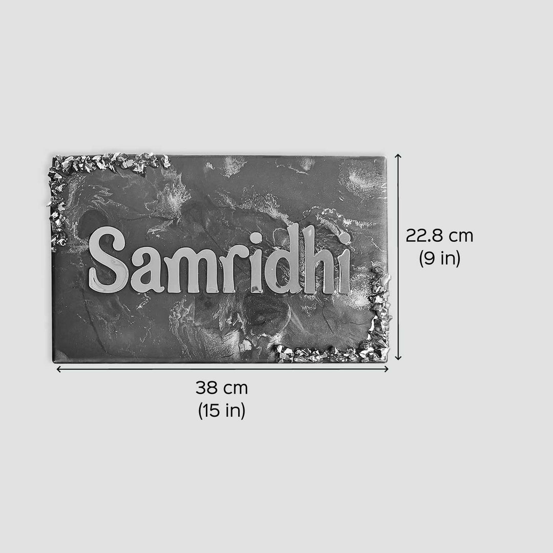Personalized Resin Round Black Ocean Theme Name Plate - Dimension Chart with Name Personalization