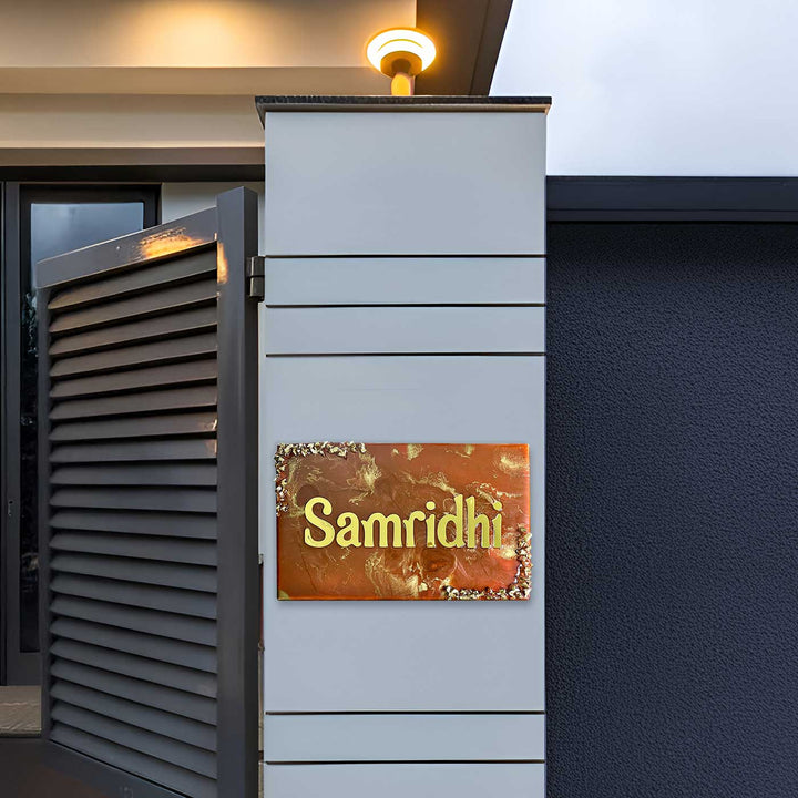 Personalized Resin Round Black Ocean Theme Name Plate - Mounted on Exterior Wall Pillar