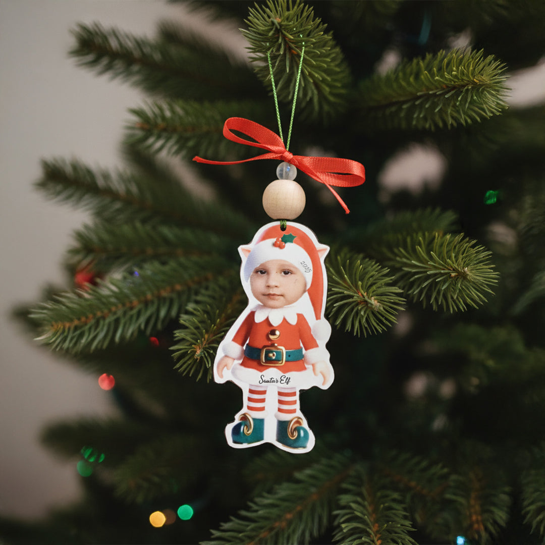 Photo Personalized Santa's Little Elf MDF Wood Ornament For Tree Decoration