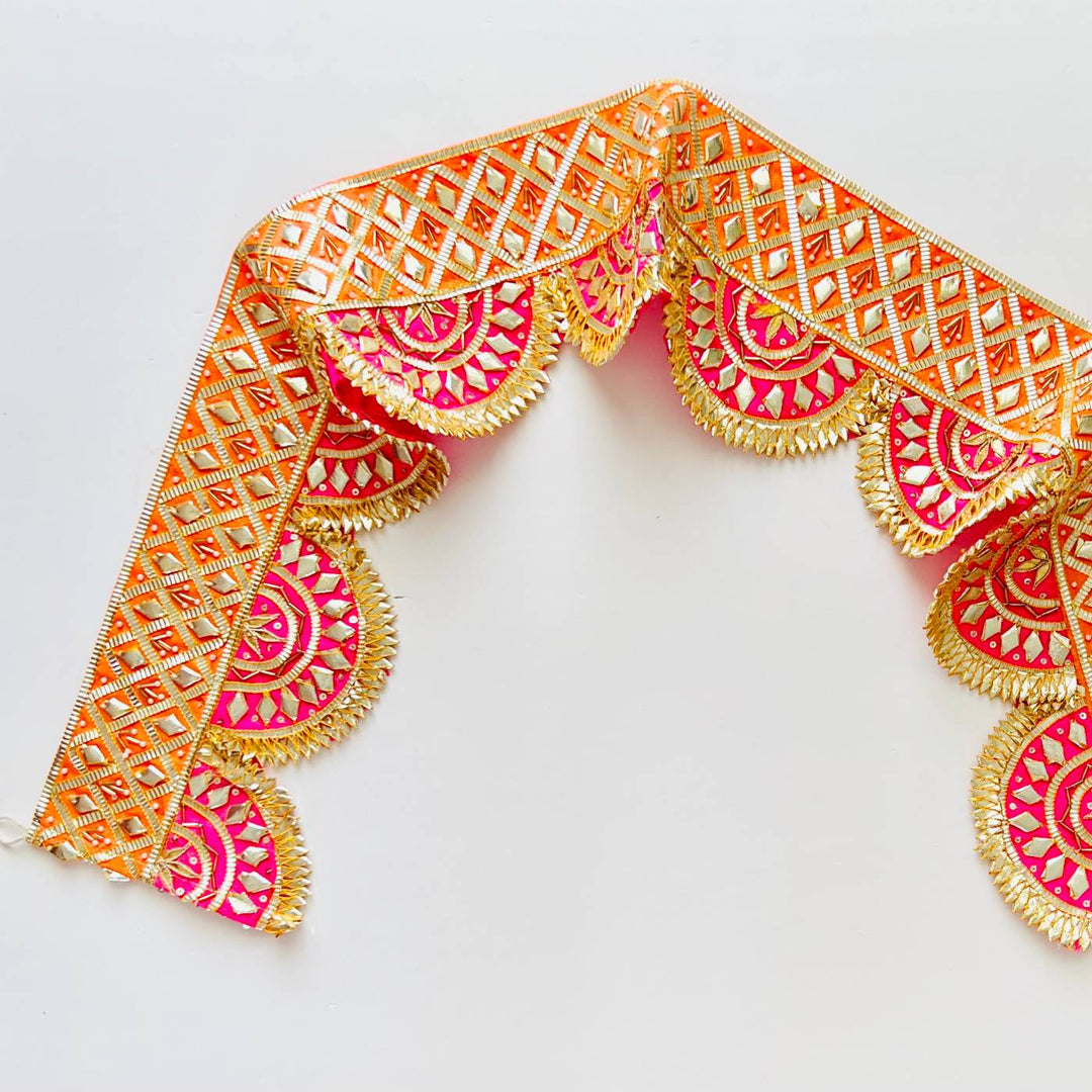 40 In | Handmade Gota Patti Orange & Red Round Toran