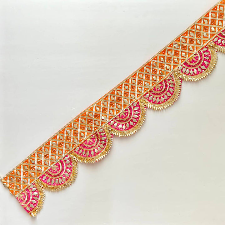 40 In | Handmade Gota Patti Orange & Red Round Toran