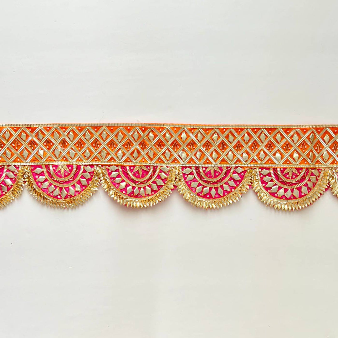 40 In | Handmade Gota Patti Orange & Red Round Toran