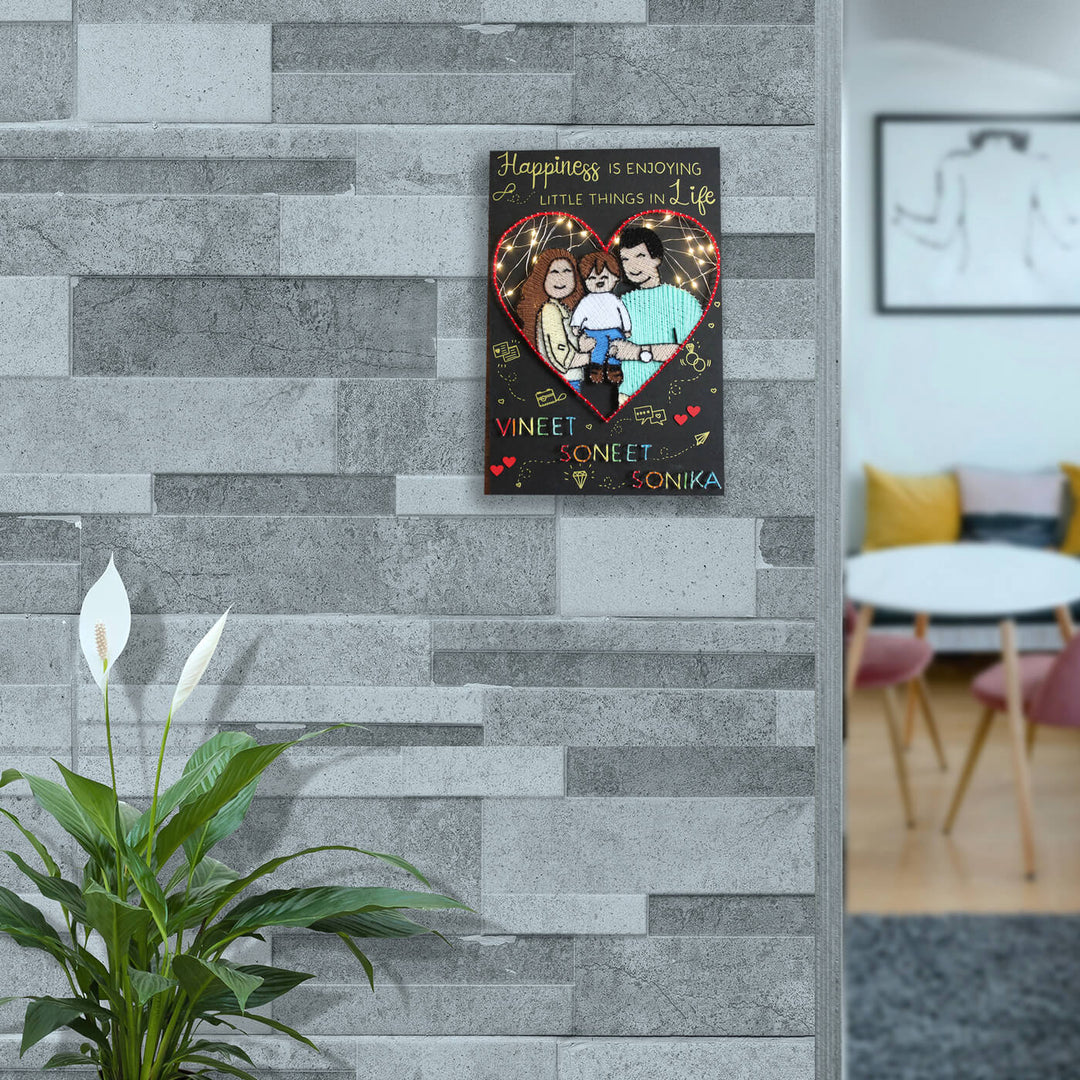 Handcrafted Personalized String Art Family Name Plate - Mounted on Living Room Wall