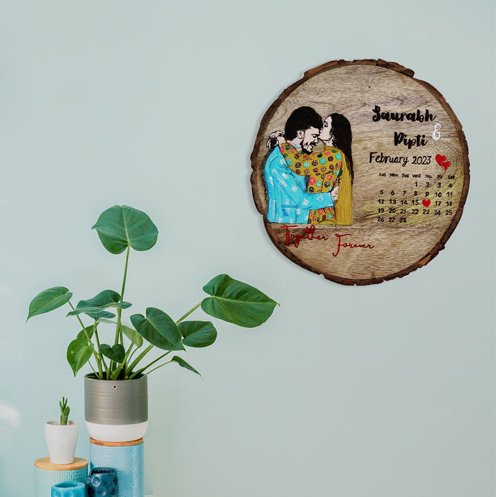 Hand Painted Personalized Wedding Caricature Plaque on Bark Base For Couples