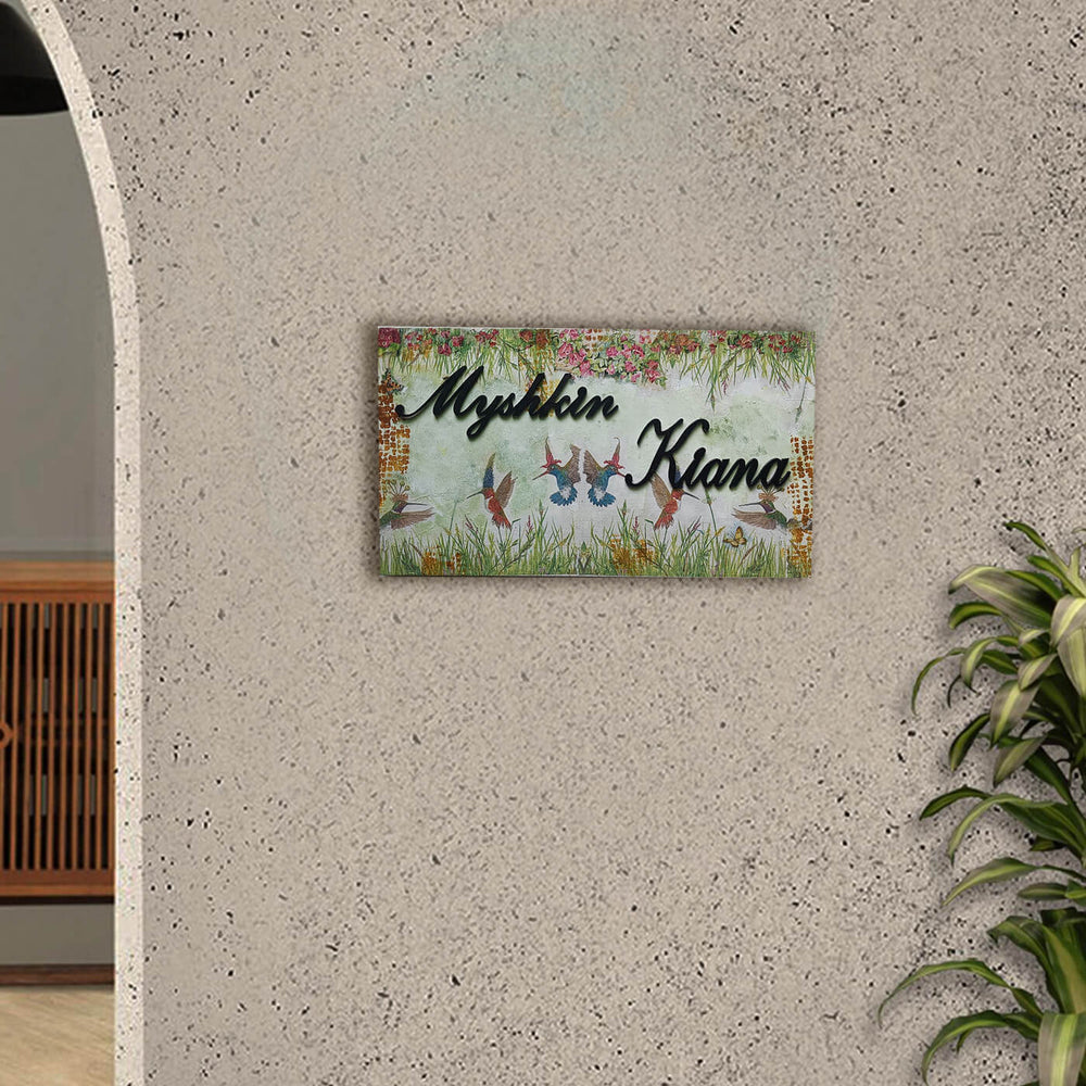 Handcrafted Personalized Decoupage Art Name Plate - Mounted on Exterior Wall