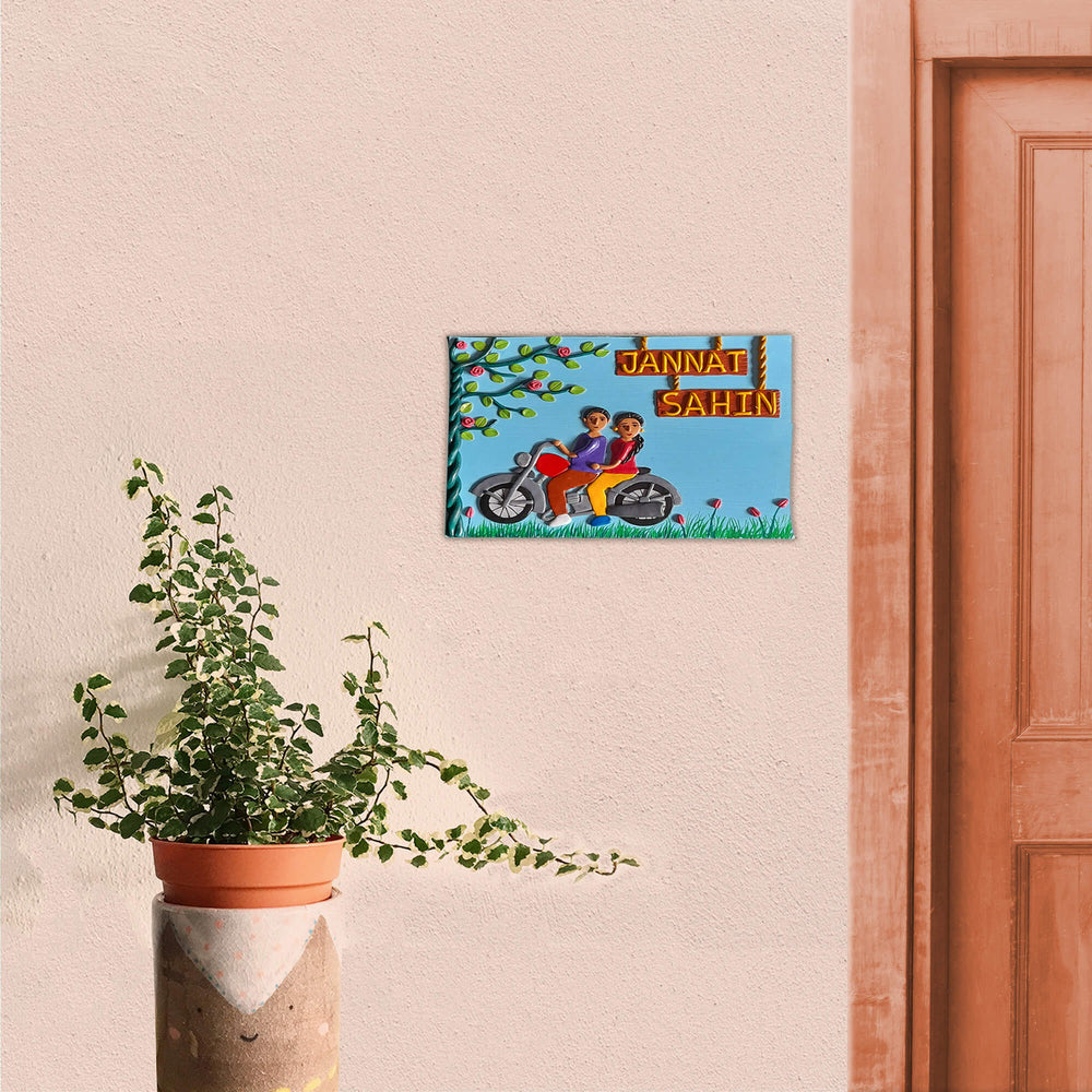 Handcrafted Personalised Couple Name Plate - Mounted on Exterior Wall Near Door