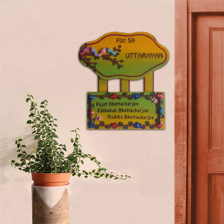 Handcrafted Personalised Bird Themed Name Plate - Mounted on Entryway Wall