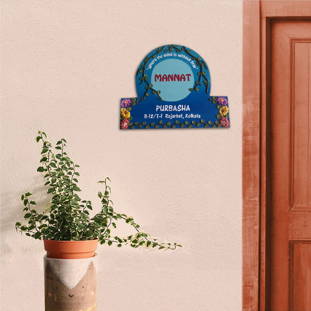 Handcrafted Personalised Floral Themed Name Plate 2 - Mounted on Wall Next to Door