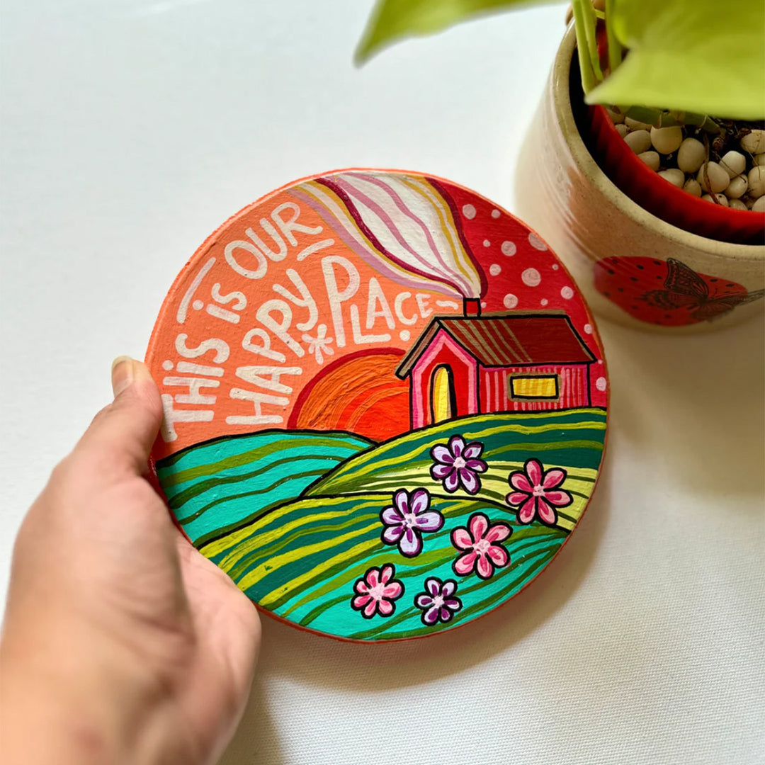 Hand-Painted "This Is Our Happy Place" MDF Wood Fridge Magnet
