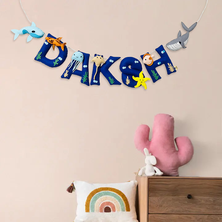 Handcrafted Personalized Sea Themed Bunting For Kids - Hanging Name Garland Display
