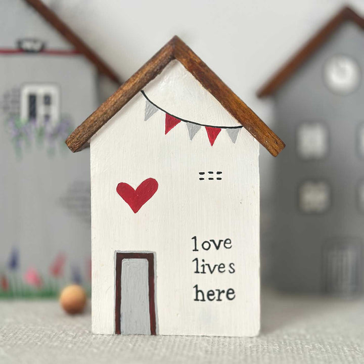 Handcrafted White And Grey Miniature Houses Wooden Table Decor For Christmas Decoration | Set Of 4