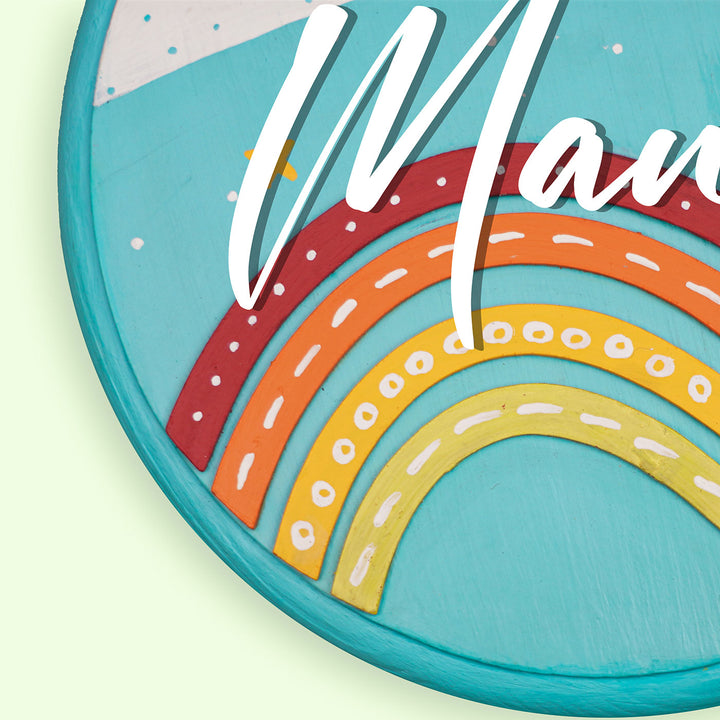 Handpainted Rainbow Wooden Kids Name Plate 1 - Decorative Detail Close-up