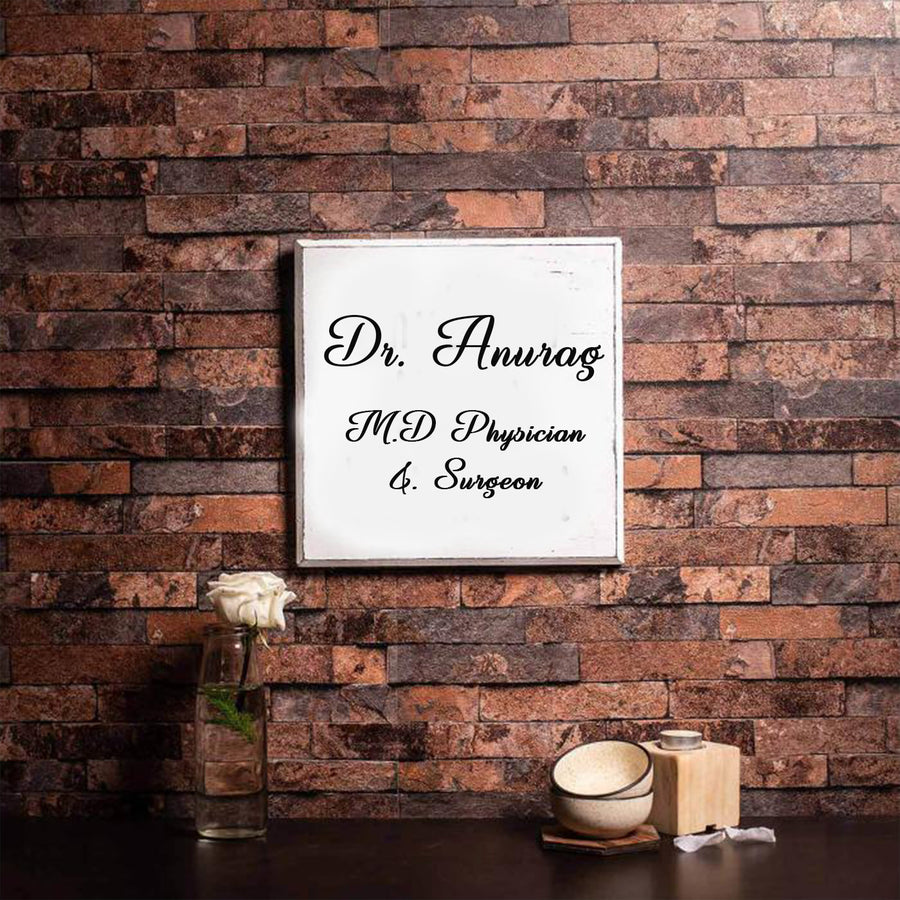 Big Square Name Plate For Doctor - Mounted on Brick Wall Display