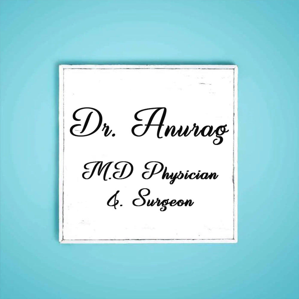 Big Square Name Plate For Doctor - Front View on Blue Background