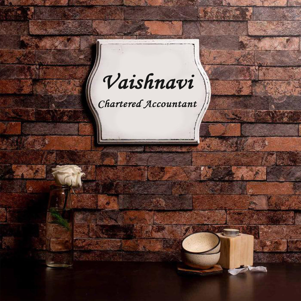 Curved Square Name Plate For Chartered Accountant - Mounted on Brick Wall Display