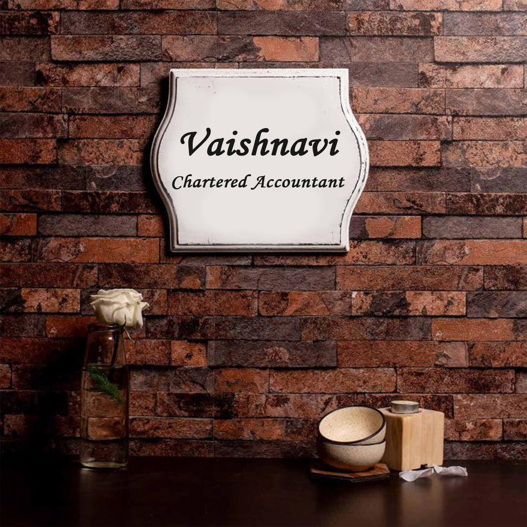 Curved Square Name Plate For Chartered Accountant - Mounted on Brick Wall Display