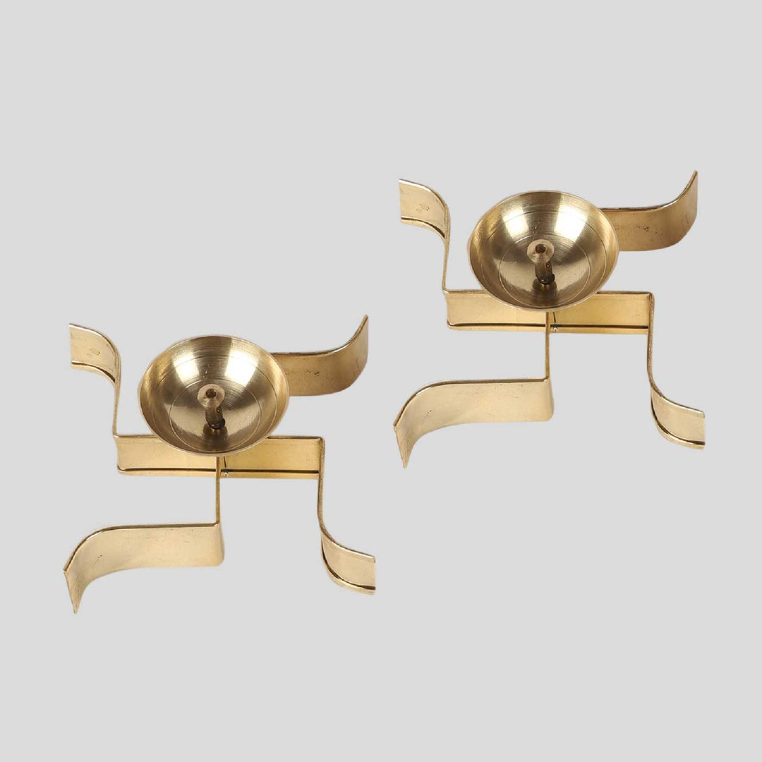 Handmade Sleeping Satiya Brass Oil Lamp / Diya | Set of 2