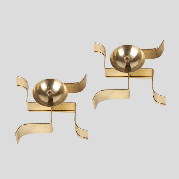 Handmade Sleeping Satiya Brass Oil Lamp / Diya | Set of 2