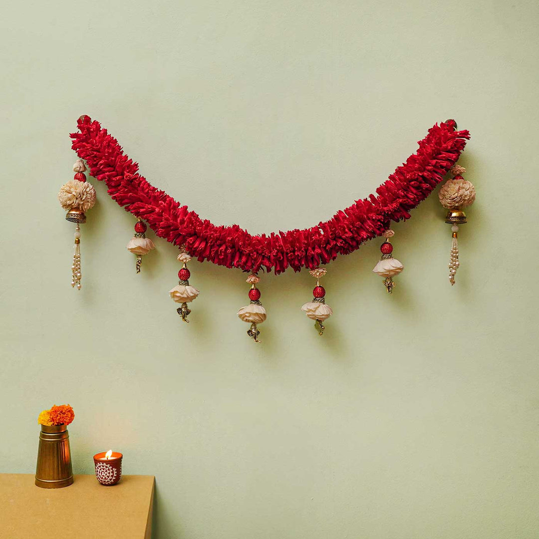 36 In | Handmade Ananya Red & White Shola Flower Toran