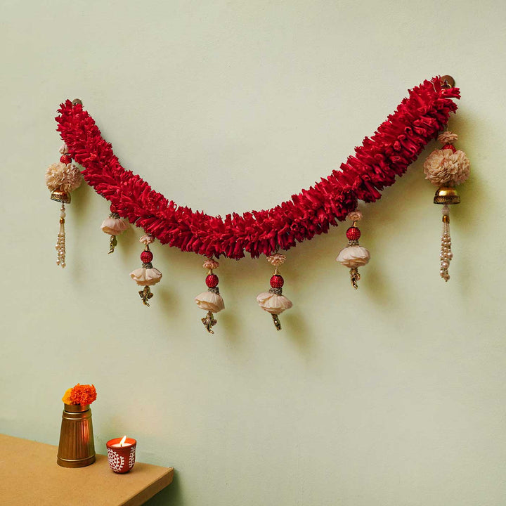 36 In | Handmade Ananya Red & White Shola Flower Toran