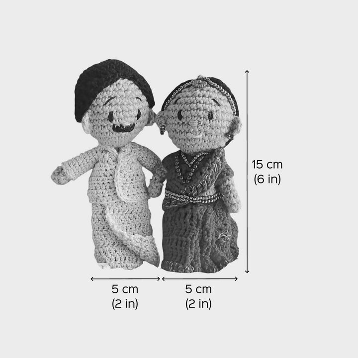 Handmade Crochet Kerala Couple Cotton Dolls | Set Of 2