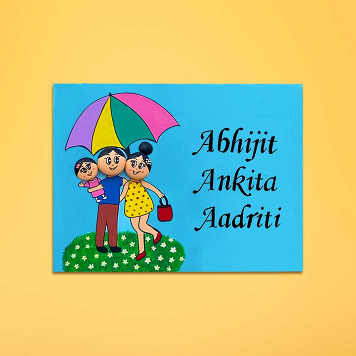 Handpainted Clay Pebble Name Plate For Family 5 - Front View with Personalized Names