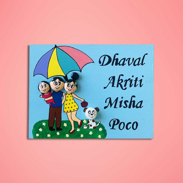 Handpainted Clay Pebble Name Plate For Family 2 - Name Personalization Example