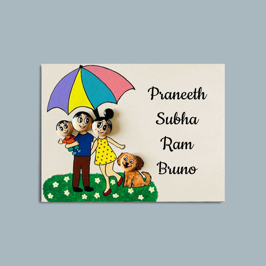 Handpainted Clay Pebble Name Plate For Family 9 - Name Personalization Example
